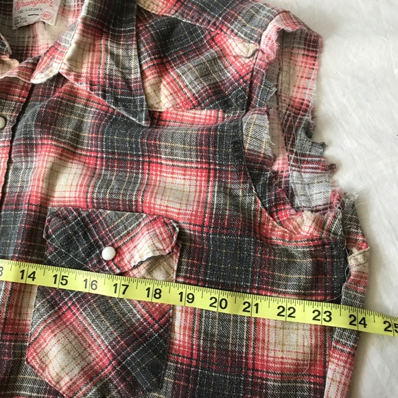 Wrangler Shirts Vintage Wrangler Cut Off Flannel Shirt Long Tail L